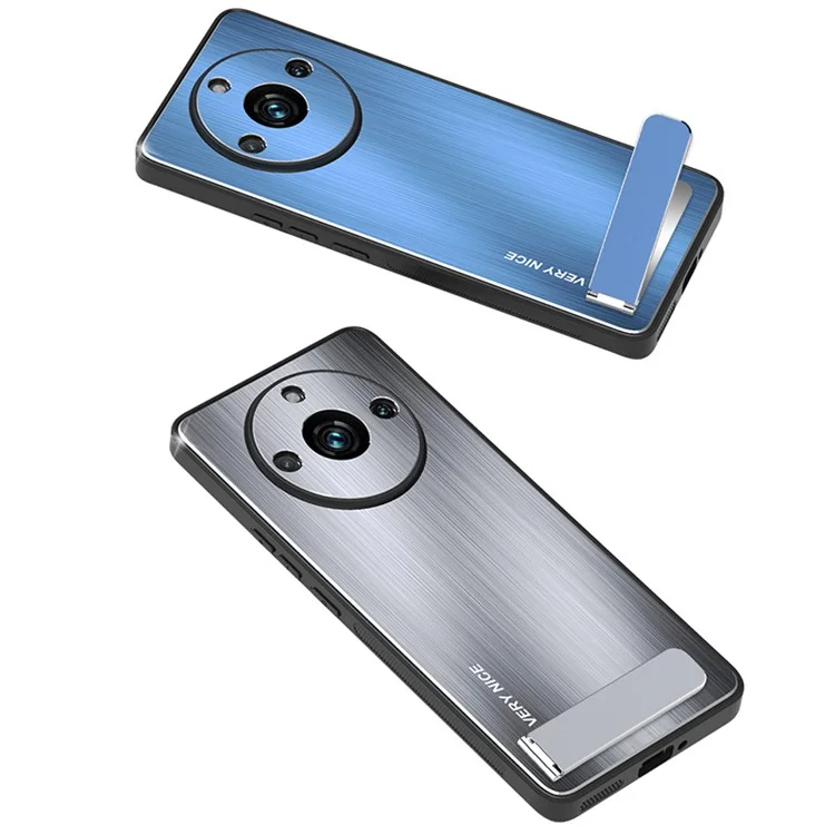 For Realme 11 Pro 5G / 11 Pro+ 5G Drop-proof Phone Case TPU+Aluminium Alloy Brushed Cover with Kickstand - Blue