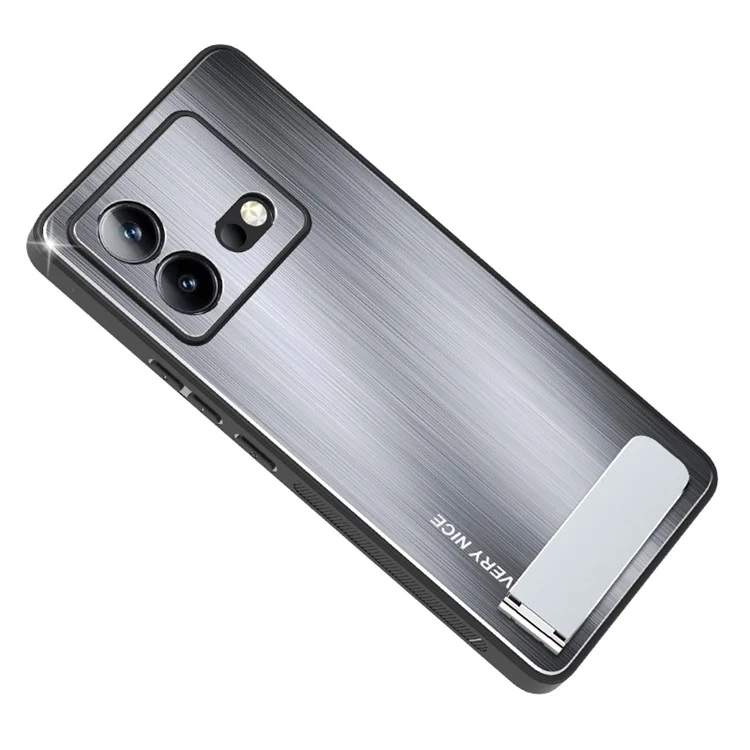Para el vivo iQOO Neo8 5G Funda trasera cepillada Carcasa de aleación de aluminio Marco TPU con soporte Funda protectora - Plata