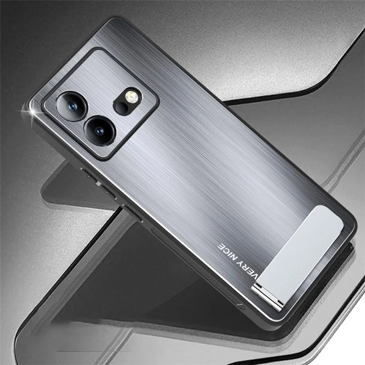 Para el vivo iQOO Neo8 5G Funda trasera cepillada Carcasa de aleación de aluminio Marco TPU con soporte Funda protectora - Plata