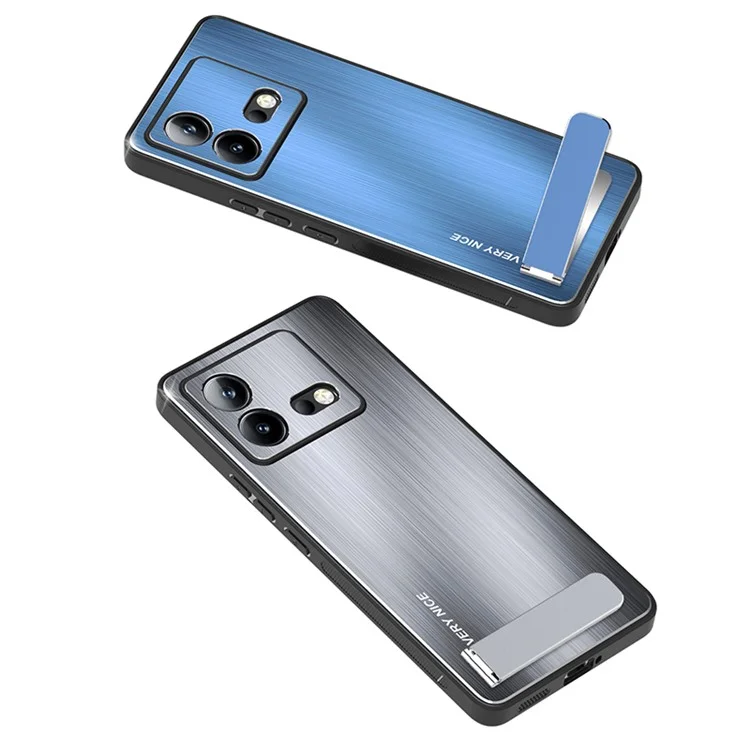 Para el vivo iQOO Neo8 5G Funda trasera cepillada Carcasa de aleación de aluminio Marco TPU con soporte Funda protectora - Plata