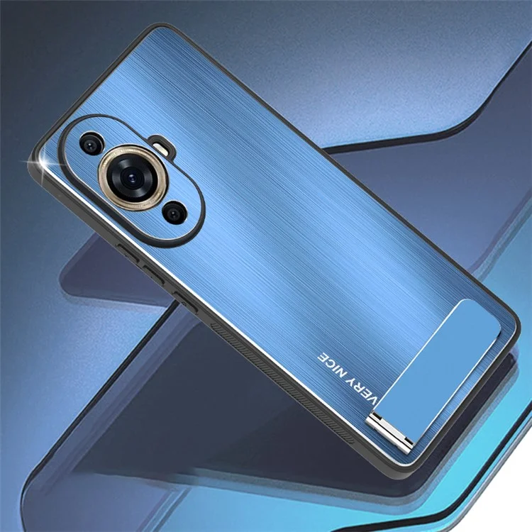 Para Huawei nova 11 / nova 12s 4G / nova 12 Lite 4G Funda con soporte para teléfono Carcasa trasera de aleación de aluminio cepillado Funda de marco de TPU - Azul