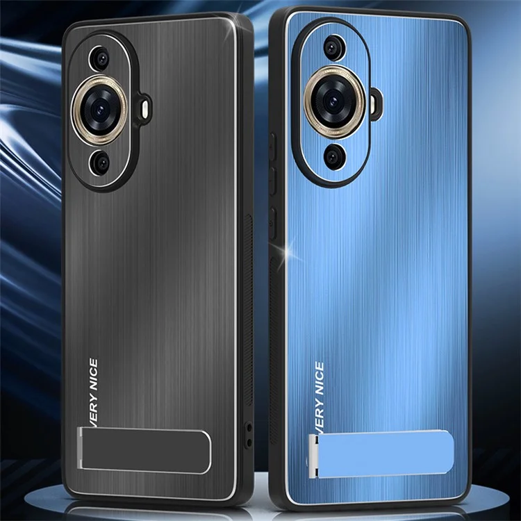 Para Huawei nova 11 / nova 12s 4G / nova 12 Lite 4G Funda con soporte para teléfono Carcasa trasera de aleación de aluminio cepillado Funda de marco de TPU - Azul