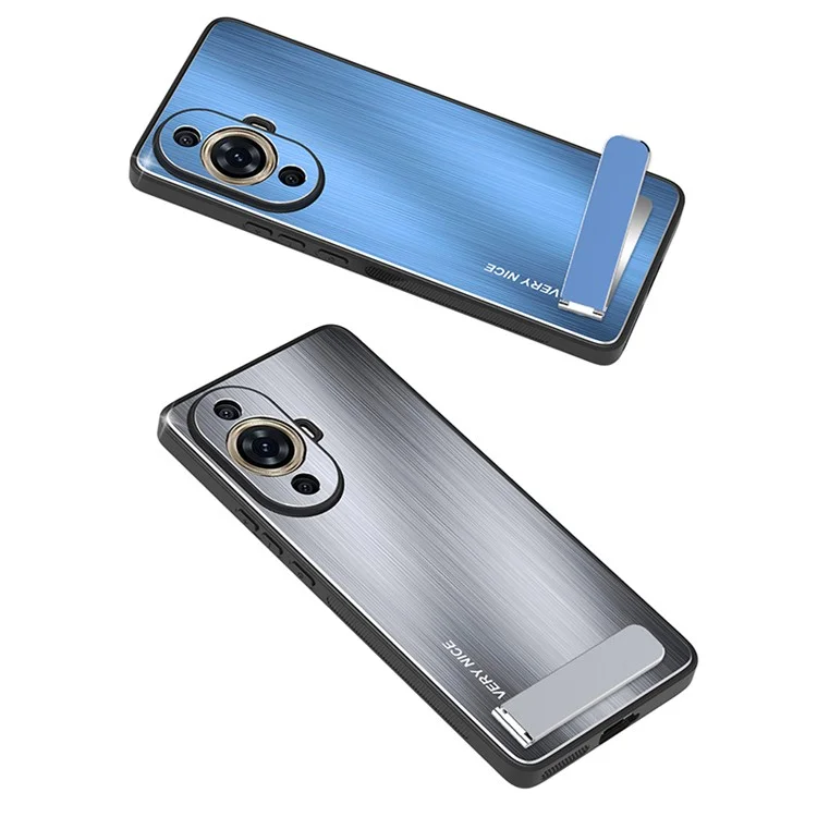 Para Huawei nova 11 / nova 12s 4G / nova 12 Lite 4G Funda con soporte para teléfono Carcasa trasera de aleación de aluminio cepillado Funda de marco de TPU - Azul