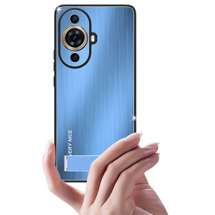 Para Huawei nova 11 / nova 12s 4G / nova 12 Lite 4G Funda con soporte para teléfono Carcasa trasera de aleación de aluminio cepillado Funda de marco de TPU - Azul