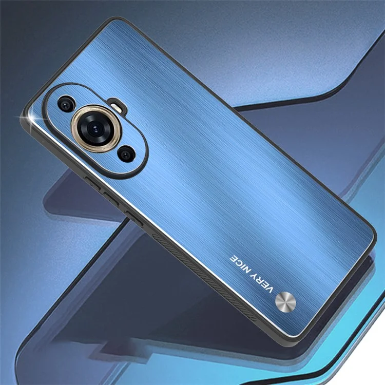 For Huawei nova 11 Pro / nova 11 Ultra Aluminium Alloy Back + TPU Frame Phone Case Brushed Cover - Blue