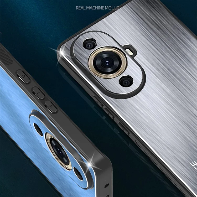 For Huawei nova 11 Pro / nova 11 Ultra Aluminium Alloy Back + TPU Frame Phone Case Brushed Cover - Blue