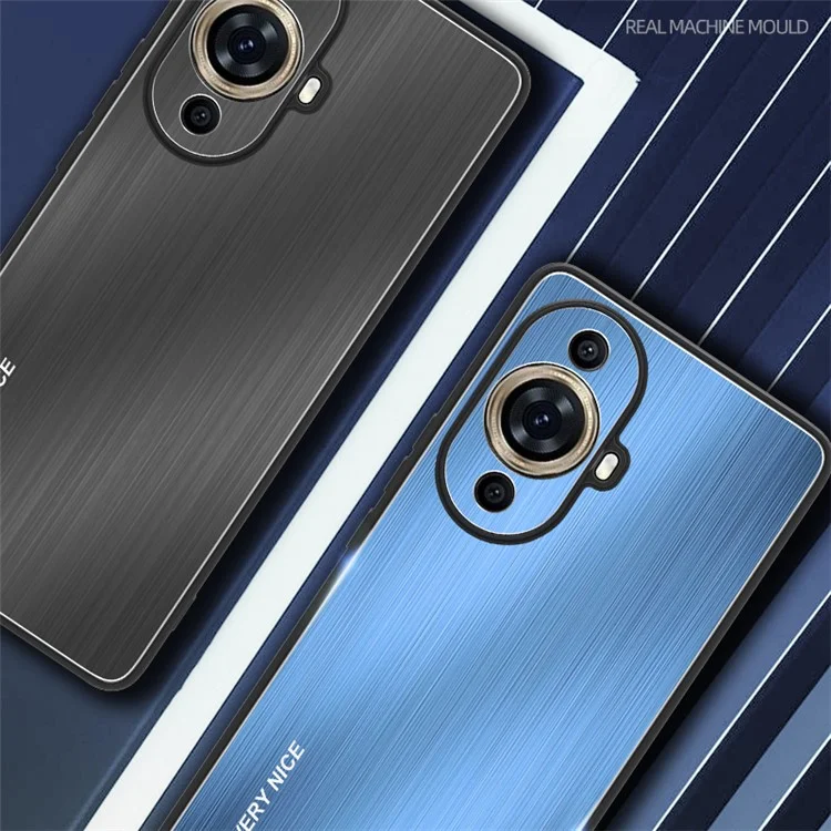 For Huawei nova 11 Pro / nova 11 Ultra Aluminium Alloy Back + TPU Frame Phone Case Brushed Cover - Blue
