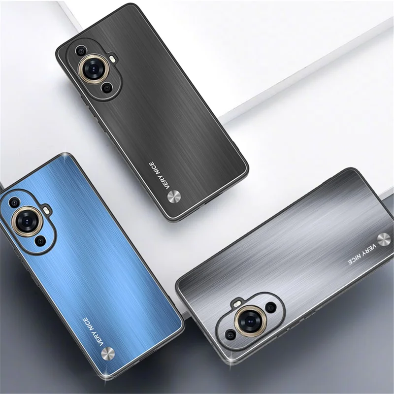 For Huawei nova 11 Pro / nova 11 Ultra Aluminium Alloy Back + TPU Frame Phone Case Brushed Cover - Silver