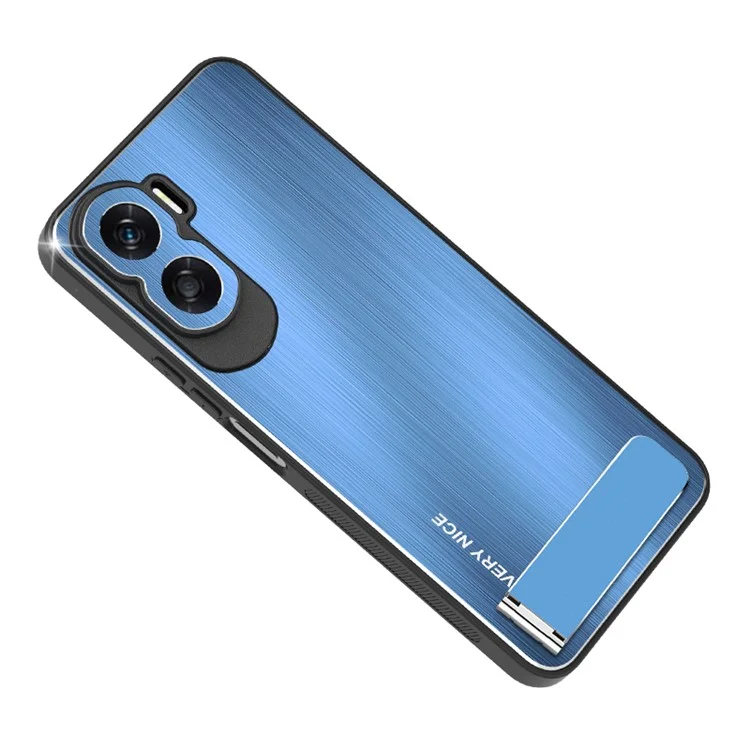 For Honor X50i 5G Kickstand Phone Case TPU+Aluminium Alloy Brushed Anti-scratch Cover - Blu