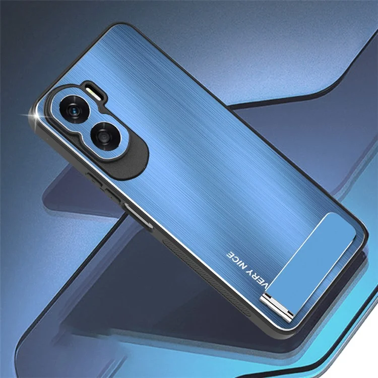 For Honor X50i 5G Kickstand Phone Case TPU+Aluminium Alloy Brushed Anti-scratch Cover - Blu