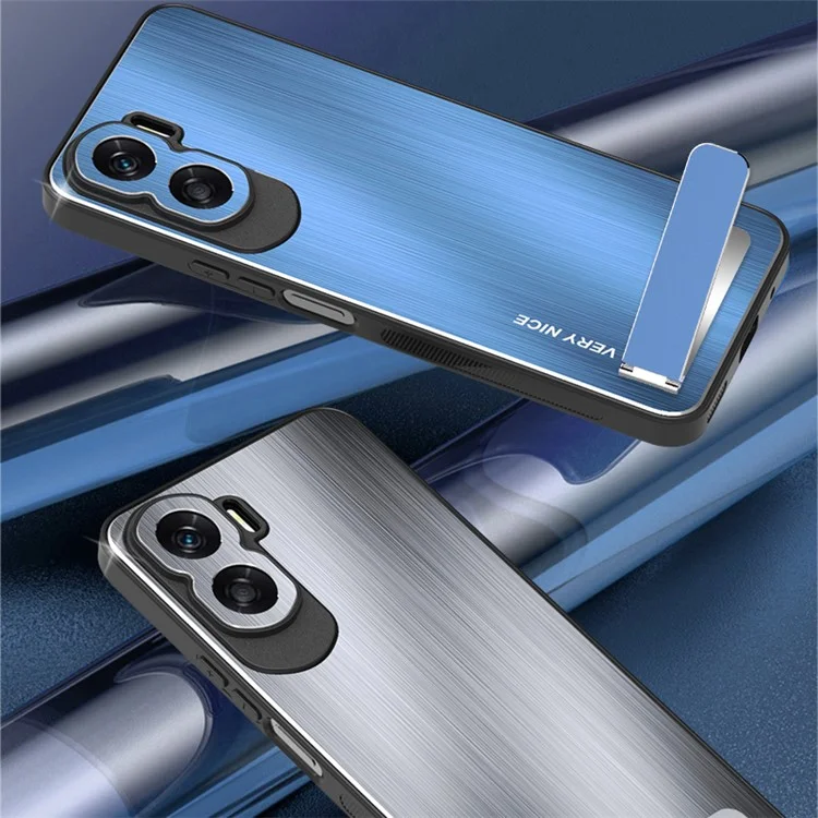 For Honor X50i 5G Kickstand Phone Case TPU+Aluminium Alloy Brushed Anti-scratch Cover - Blu