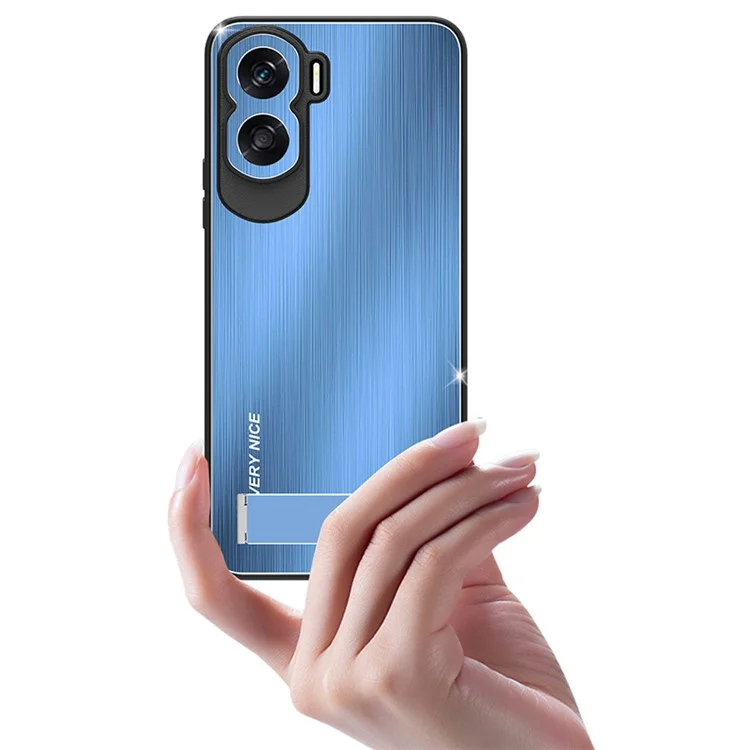 For Honor X50i 5G Kickstand Phone Case TPU+Aluminium Alloy Brushed Anti-scratch Cover - Blu