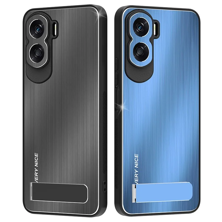For Honor X50i 5G Kickstand Phone Case TPU+Aluminium Alloy Brushed Anti-scratch Cover - Blu