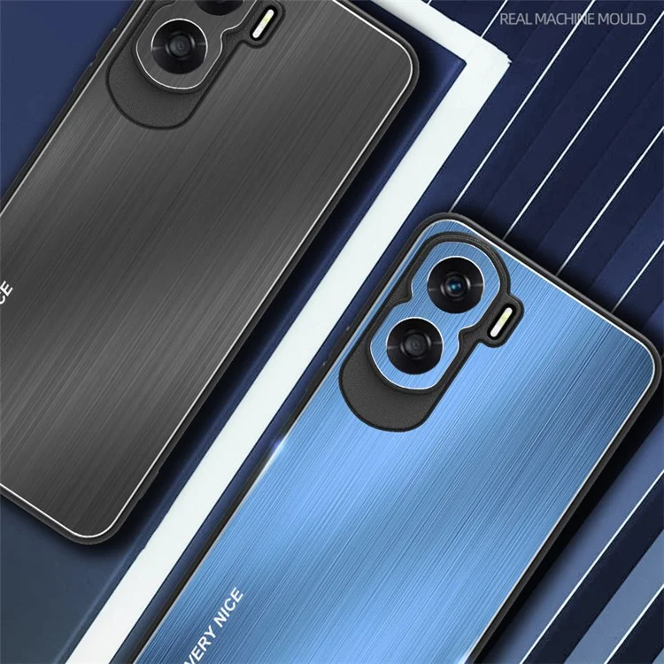 For Honor X50i 5G Aluminium Alloy + TPU Phone Case Shockproof Brushed Back Cover - Blue