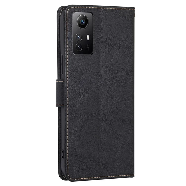 Pour Xiaomi Redmi Note 12S 4G Étui portefeuille en cuir PU avec blocage RFID Flip Stand Phone Cover - Noir