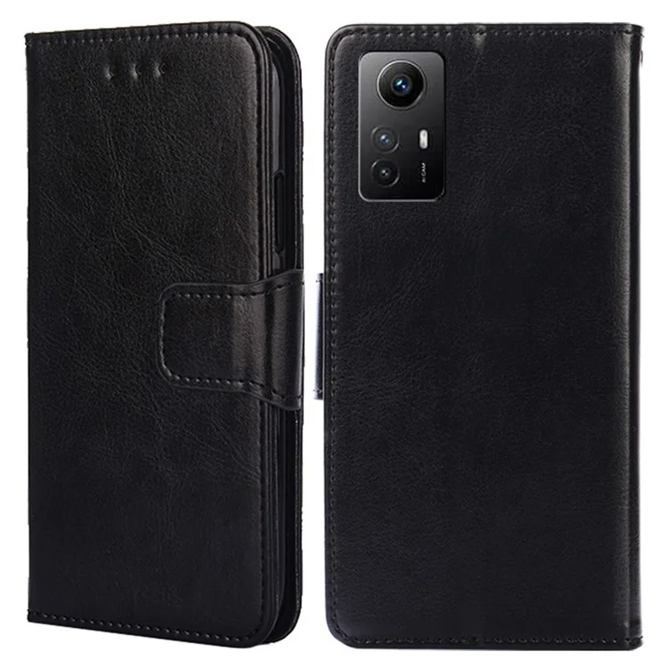 For Xiaomi Redmi Note 12S 4G Strong Magnetic Closure Phone Case Textured PU Leather Wallet Stand Cover - Black