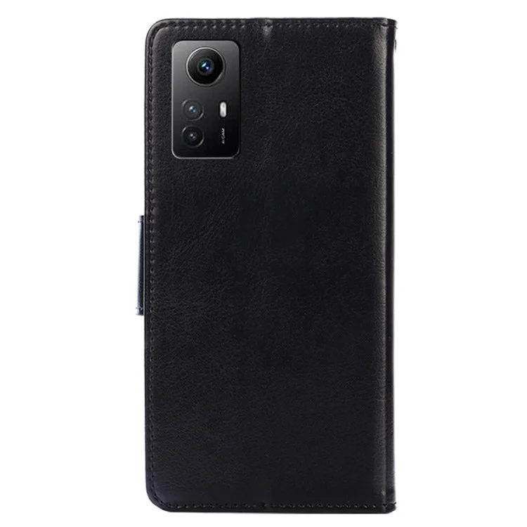 For Xiaomi Redmi Note 12S 4G Strong Magnetic Closure Phone Case Textured PU Leather Wallet Stand Cover - Black