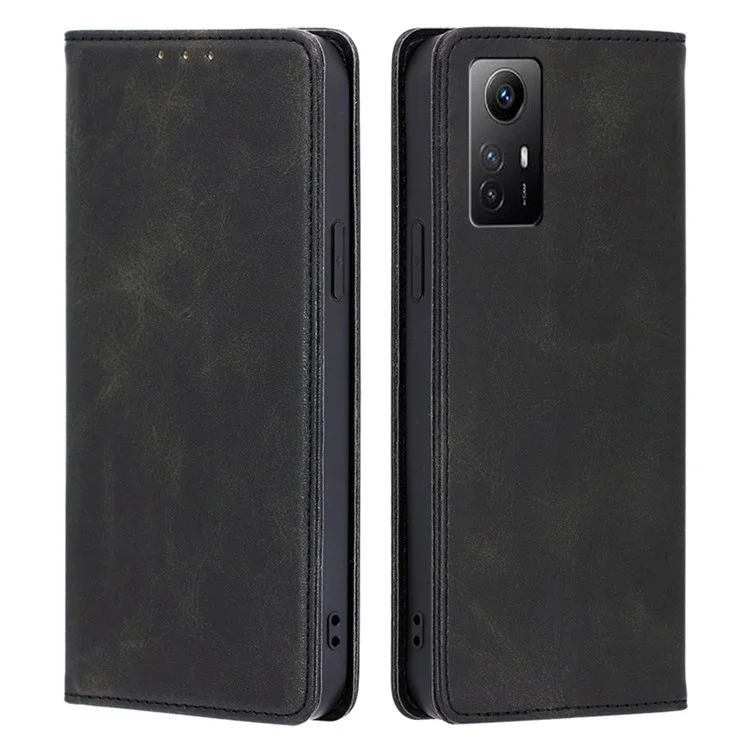 Para Xiaomi Redmi Note 12S 4G Funda de cartera de piel de PU con textura de becerro - Negro