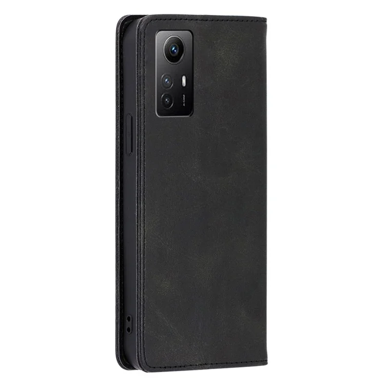 Para Xiaomi Redmi Note 12S 4G Funda de cartera de piel de PU con textura de becerro - Negro