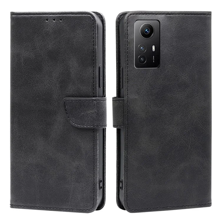 For Xiaomi Redmi Note 12S 4G Flip Stand PU Leather Wallet Case Calf Texture Phone Cover - Black
