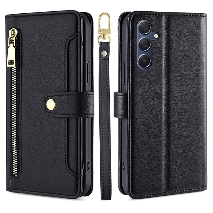 For Samsung Galaxy M54 5G / F54 5G Folio Flip Stand Wallet Case Zipper Pocket PU Leather Phone Cover - Black