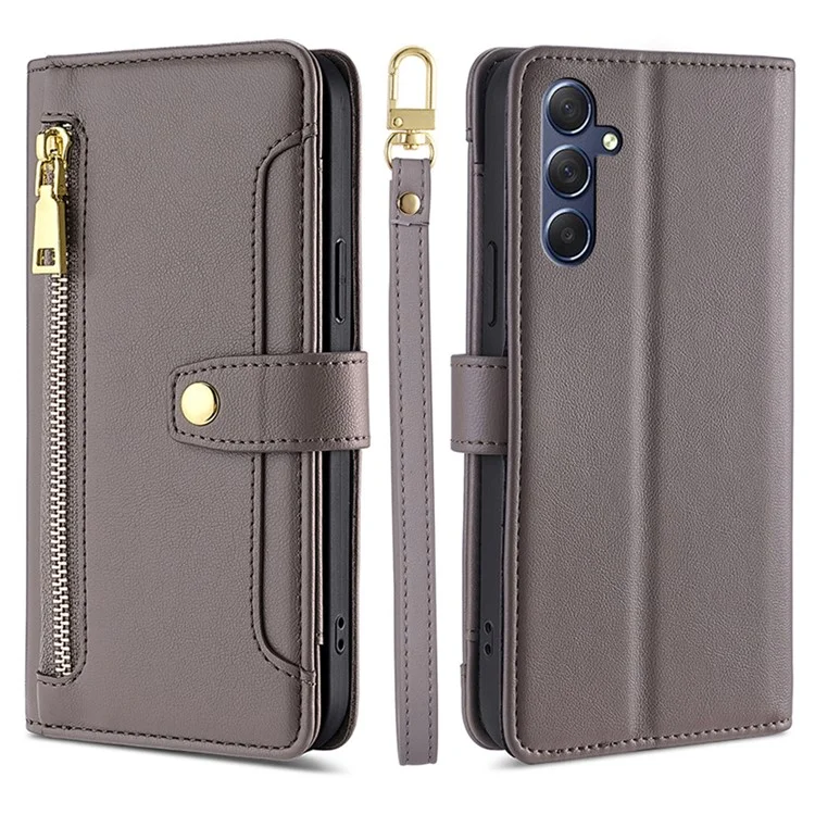 Для Samsung Galaxy M54 5G / F54 5G Folio Flip Stand Wallet Case Zipper Pocket PU Leather Phone Cover - Grey