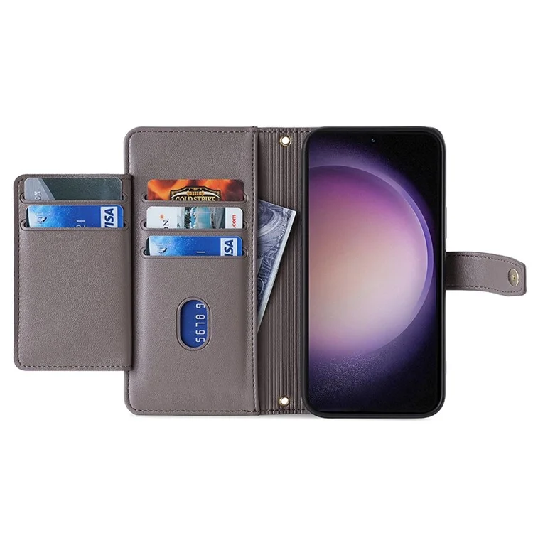 Для Samsung Galaxy M54 5G / F54 5G Folio Flip Stand Wallet Case Zipper Pocket PU Leather Phone Cover - Grey