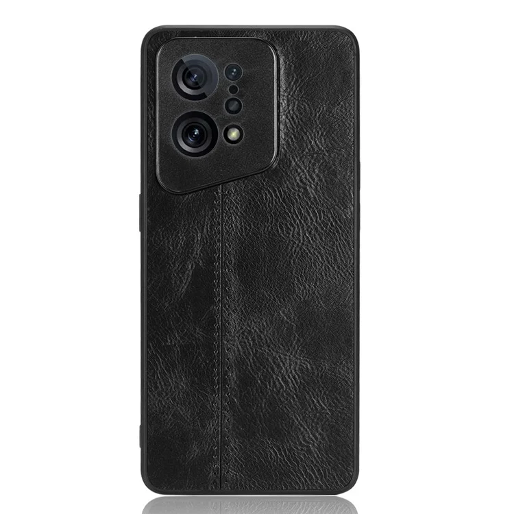 For Oppo Find X5 PU Leather Coated TPU+PC Phone Case Cowhide Texture Protective Cover - Black