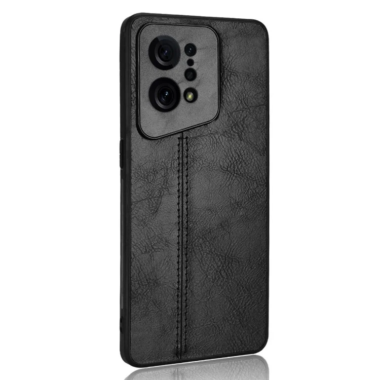 For Oppo Find X5 PU Leather Coated TPU+PC Phone Case Cowhide Texture Protective Cover - Black