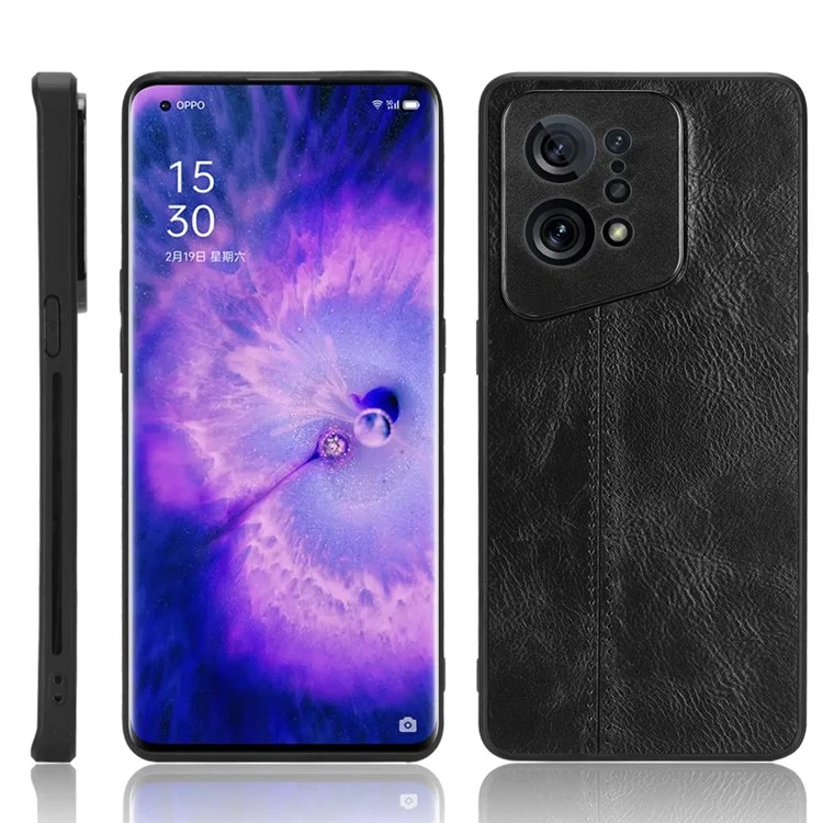 For Oppo Find X5 PU Leather Coated TPU+PC Phone Case Cowhide Texture Protective Cover - Black
