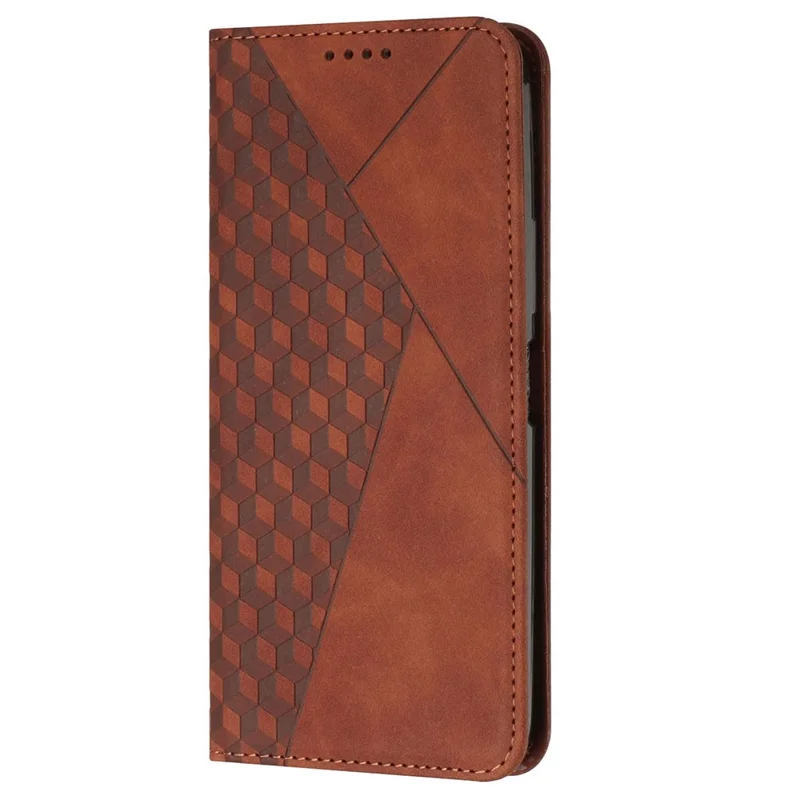 For Xiaomi Redmi Note 12S 4G Imprinted Rhombus Leather Case Phone Stand Wallet Shockproof Cover - Brown