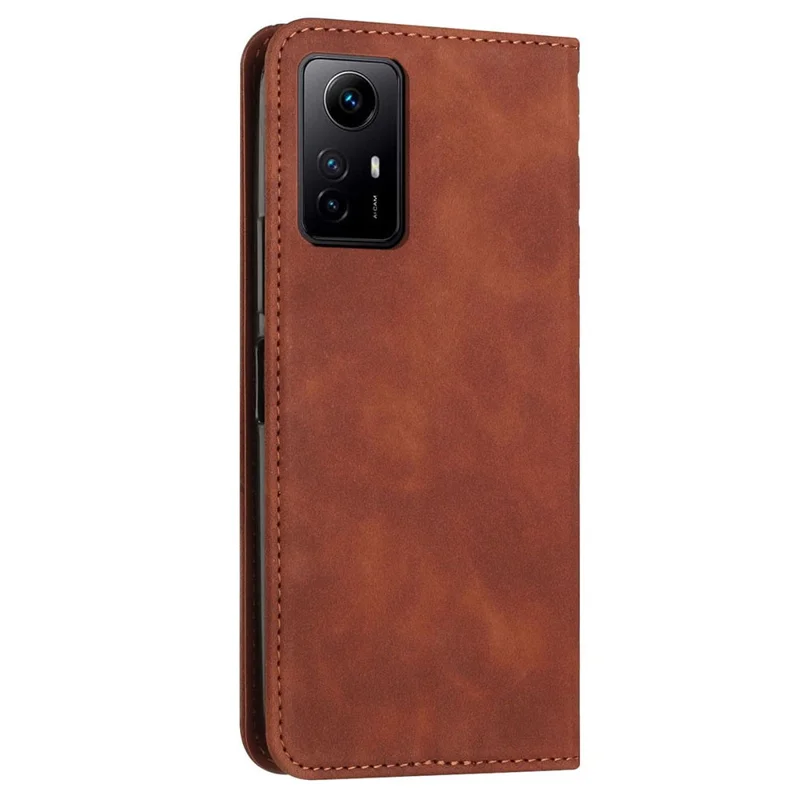 For Xiaomi Redmi Note 12S 4G Imprinted Rhombus Leather Case Phone Stand Wallet Shockproof Cover - Brown