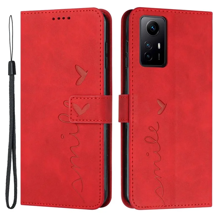 Pour Xiaomi Redmi Note 12S 4G Étui en Cuir Téléphone Debout Imprimé Coeur Wallet Skin-touch Cover - Rouge
