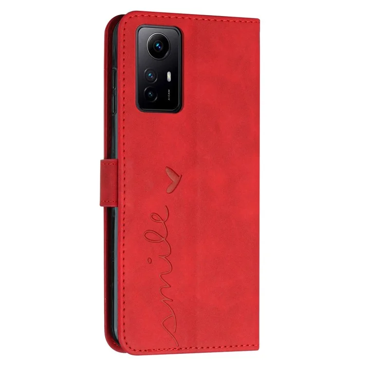 Pour Xiaomi Redmi Note 12S 4G Étui en Cuir Téléphone Debout Imprimé Coeur Wallet Skin-touch Cover - Rouge