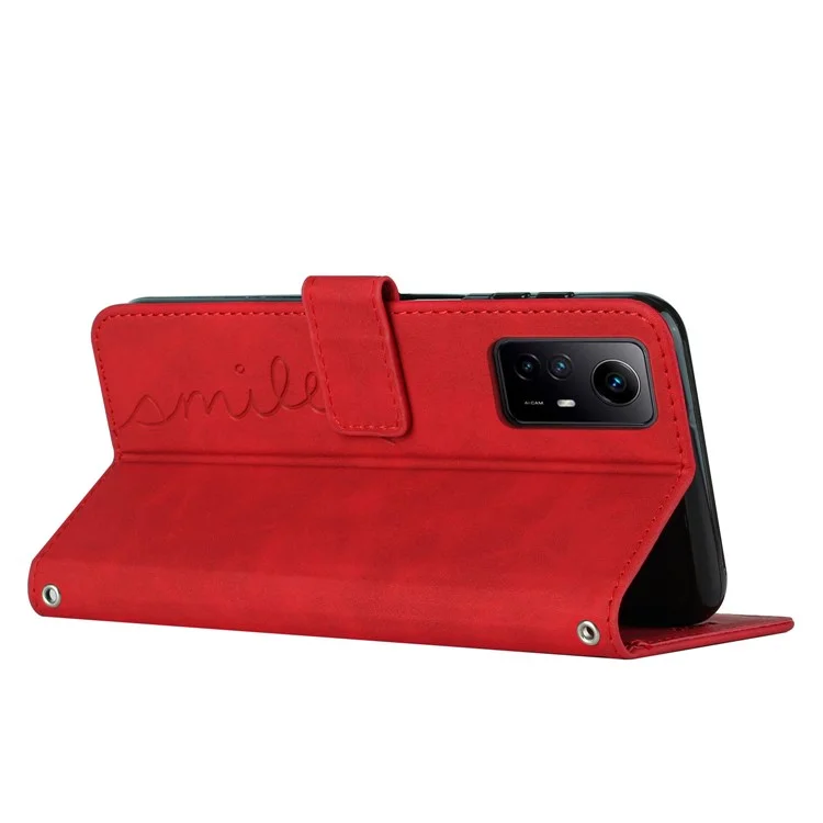 Pour Xiaomi Redmi Note 12S 4G Étui en Cuir Téléphone Debout Imprimé Coeur Wallet Skin-touch Cover - Rouge