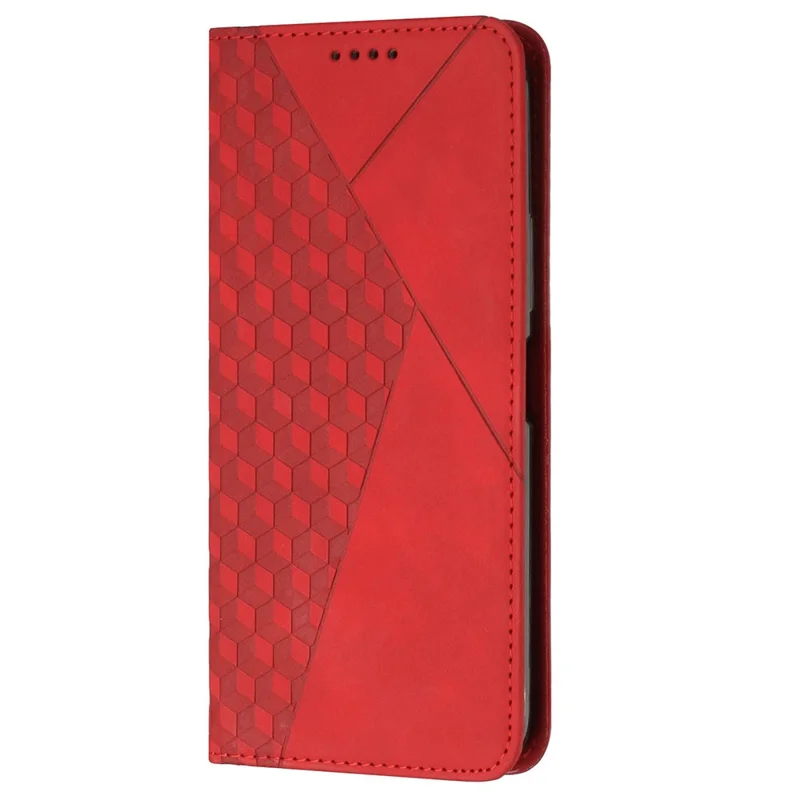 For Realme C55 Imprinted Rhombus Leather Case Phone Stand Wallet Fall-proof Cover - Red