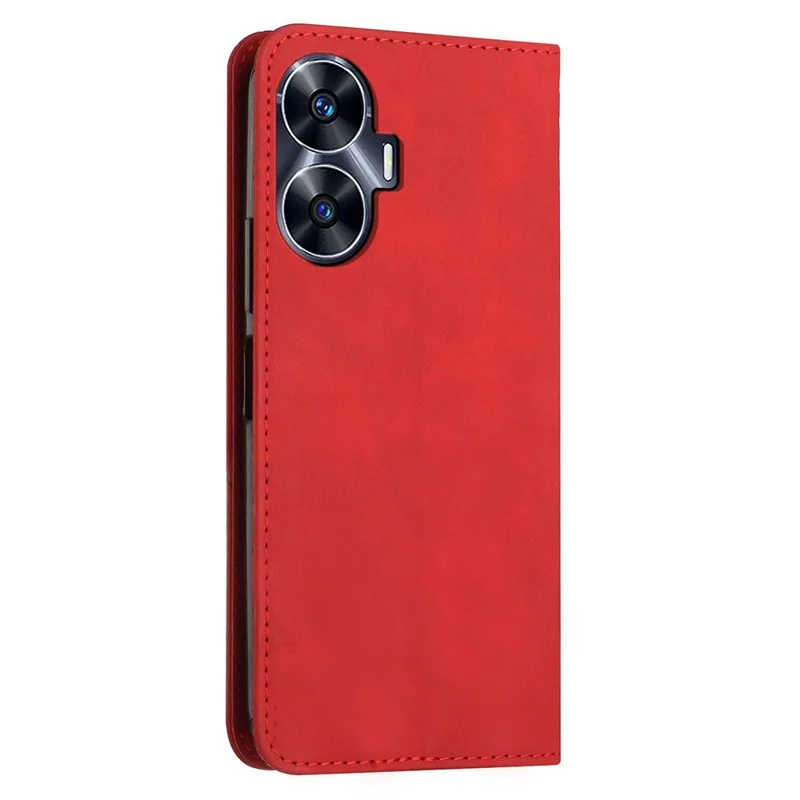 For Realme C55 Imprinted Rhombus Leather Case Phone Stand Wallet Fall-proof Cover - Red