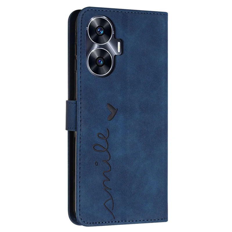 Leather Phone Case for Realme C55 Skin-touch Feeling Stand Imprinted Heart Wallet Phone Cover - Sapphire