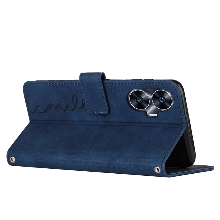 Leather Phone Case for Realme C55 Skin-touch Feeling Stand Imprinted Heart Wallet Phone Cover - Sapphire