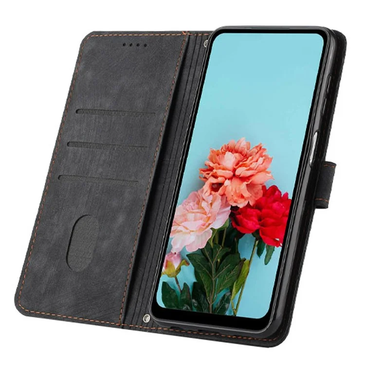 Capa Flip para Realme 11 Pro 5G / 11 Pro+ 5G Linhas Imprimidas Capa de Carteira de Couro com Alça de Ombro - Preto