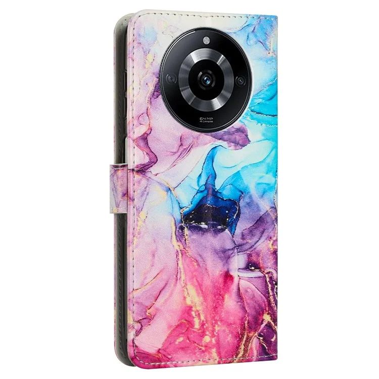 Leather Case for Realme 11 Pro 5G / 11 Pro+ 5G Marble Pattern Phone Wallet Stand Cover with Shoulder Strap - Pink  /  Purple