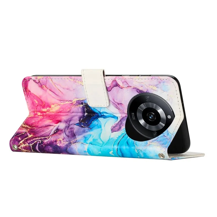 Leather Case for Realme 11 Pro 5G / 11 Pro+ 5G Marble Pattern Phone Wallet Stand Cover with Shoulder Strap - Pink  /  Purple