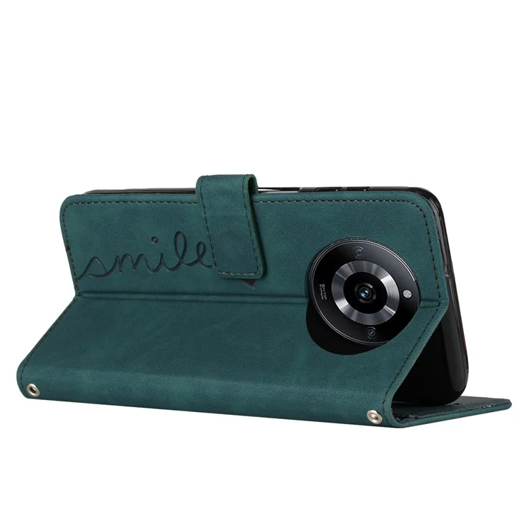 For Realme 11 Pro 5G / 11 Pro+ 5G Leather Phone Case Imprinted Heart Wallet Skin-touch Foldable Stand Cover - Green