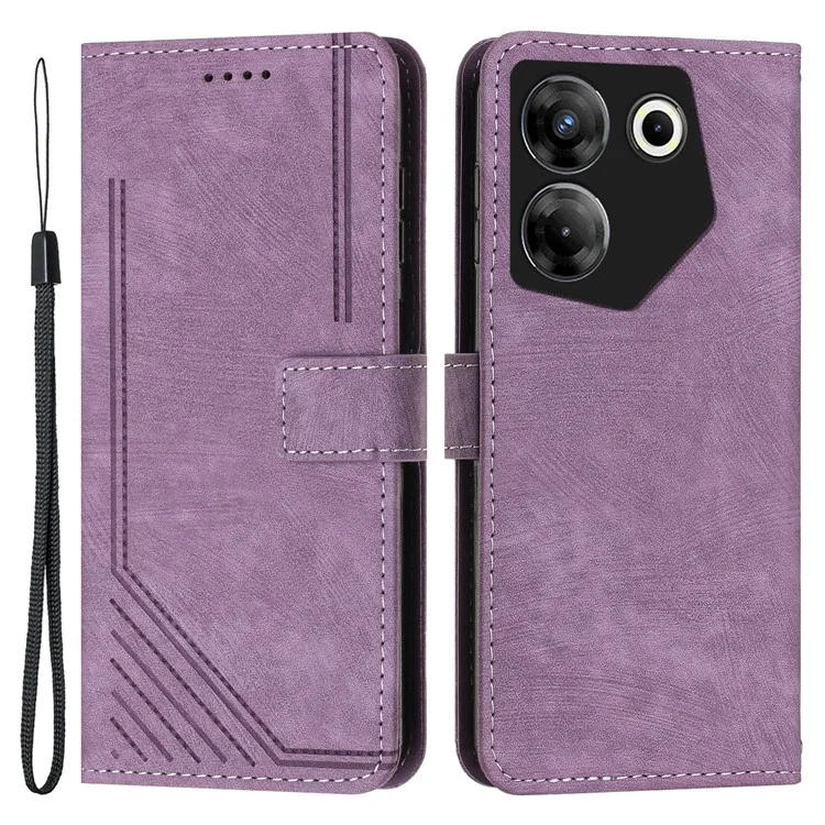 Portefeuille debout pour TECNO Camon 20 Pro 5G Skin-Touch Motifs imprimés Étui à rabat en cuir PU Housse de téléphone - Violet