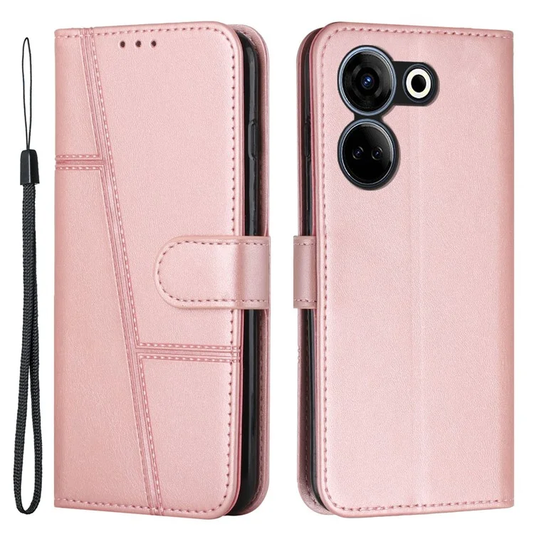 Para TECNO Camon 20 4G / 20 Pro 4G Capa de carteira de couro PU com suporte para celular - Ouro Rosa