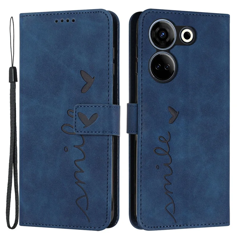 For TECNO Camon 20 4G / 20 Pro 4G Leather Phone Case Stand Skin-Touch Imprinted Heart Wallet Cover - Sapphire