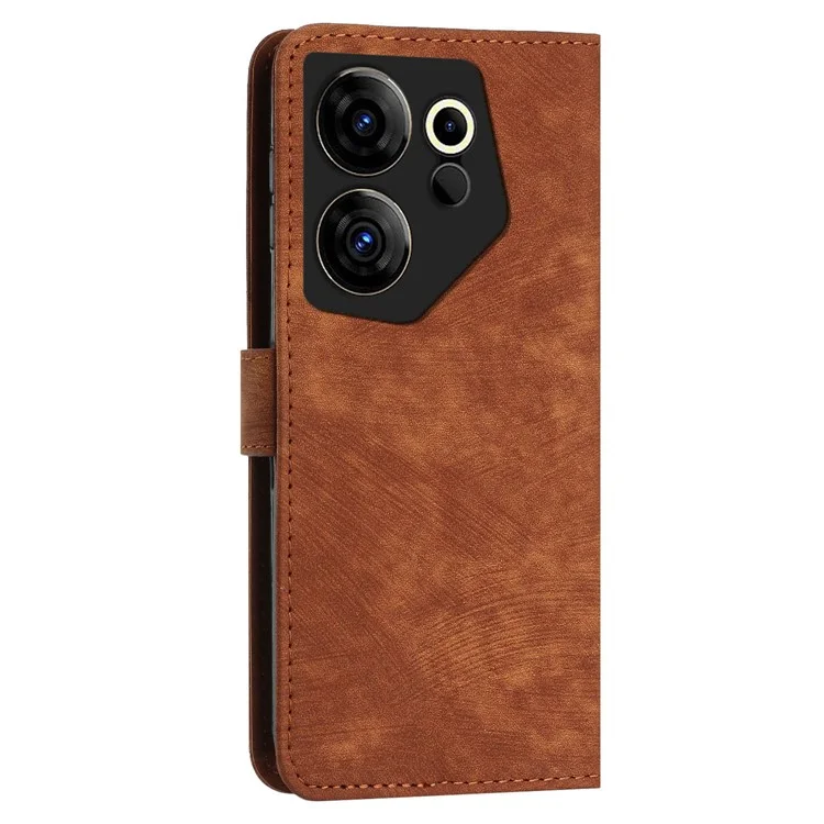 Stand Wallet für TECNO Camon 20 Premier 5G Skin-Touch geprägte Linienabdeckung Telefonledergehäuse - Braun