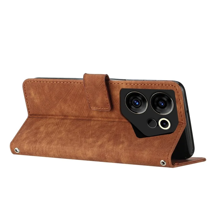 Stand Wallet für TECNO Camon 20 Premier 5G Skin-Touch geprägte Linienabdeckung Telefonledergehäuse - Braun