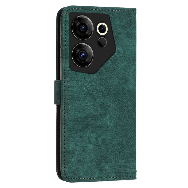 Stand Wallet for TECNO Camon 20 Premier 5G Skin-Touch Imprinted Lines Case Phone Leather Cover - Green