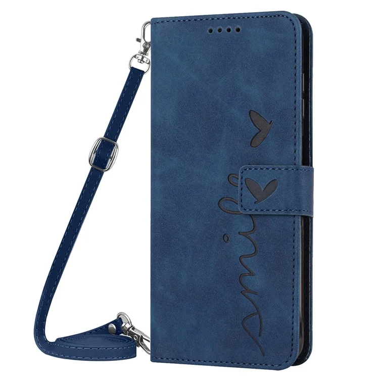 Stand Case for Realme 11 Pro 5G / 11 Pro+ 5G PU Leather Heart Shape Wallet Phone Cover with Shoulder Strap - Sapphire